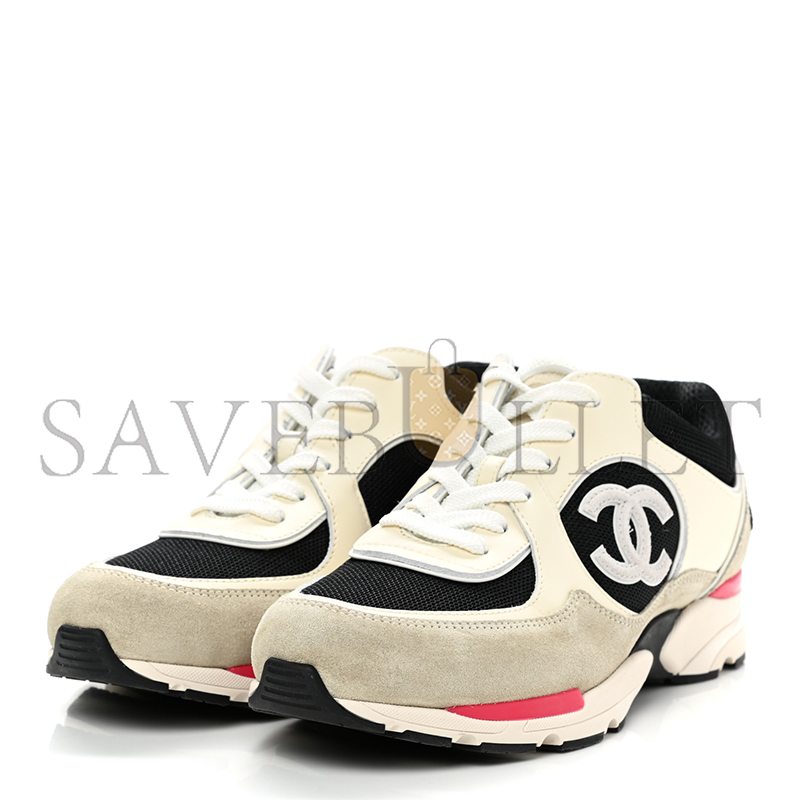 CHANEL SNEAKERS CALFSKIN, MESH & SUEDE CALFSKIN IVORY, BLACK & BEIGE G39066 Y55828 K4292